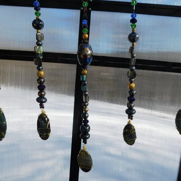 (Dragons Jewels) Driftwood Suncatcher Mobile Natural Labradorite abalone beads